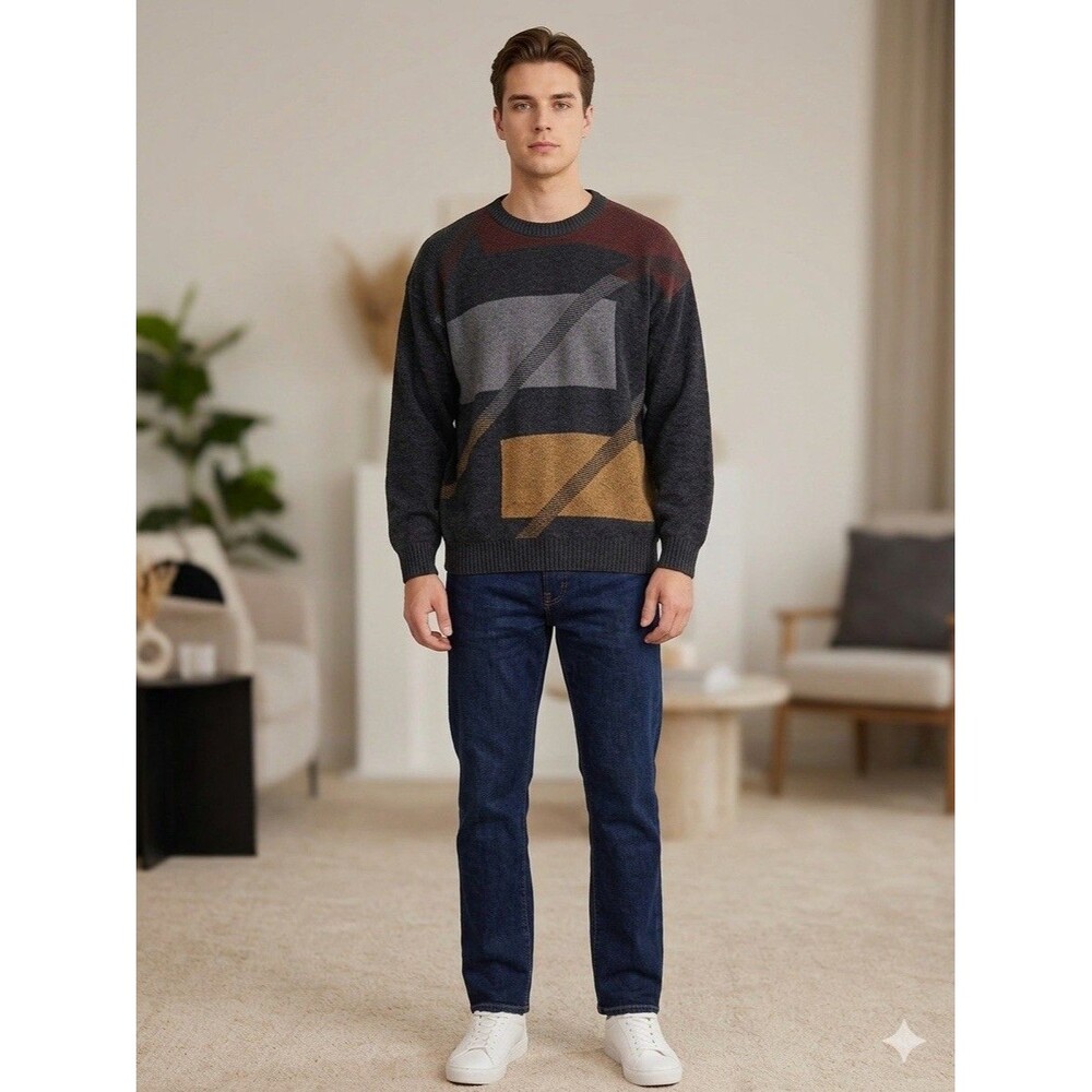 Vintage 90s Consensus Sportswear Colorblock Geometric Knit Sweater Size L